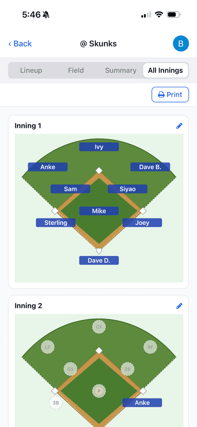 All innings view